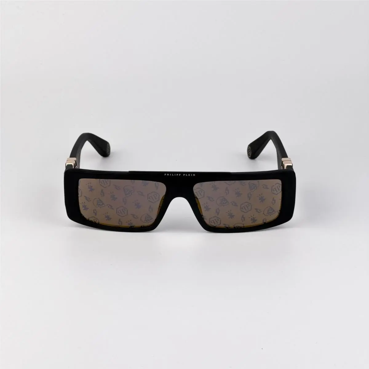 Philipp Plein Men Sunglasses Black Gold Mirror Rectangle SPP003M 703L
