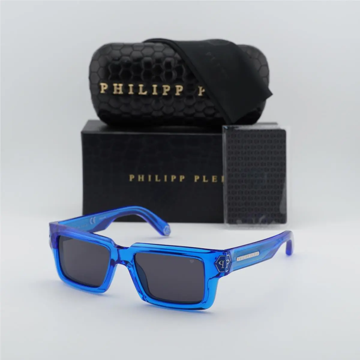 Philipp Plein SPP044M 0AGQ Shiny Transparent Blue/grey 53-18-145 Sunglasses