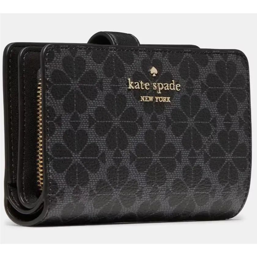 Kate Spade Medium Bifold Wallet Spade Flower Black KN756 Retail