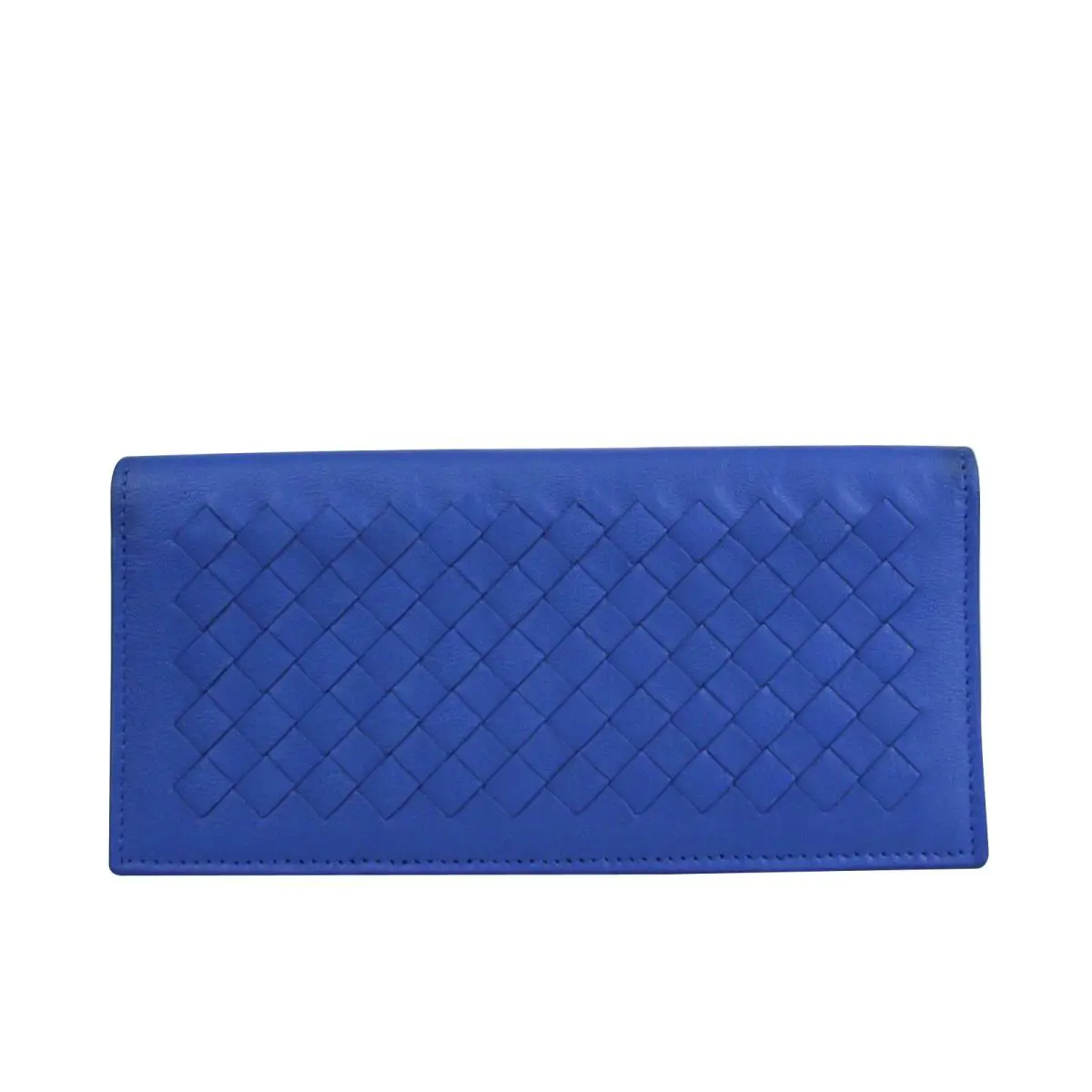 Bottega Veneta Men`s Intercciaco Blue Leather Woven Long Bifold Wallet