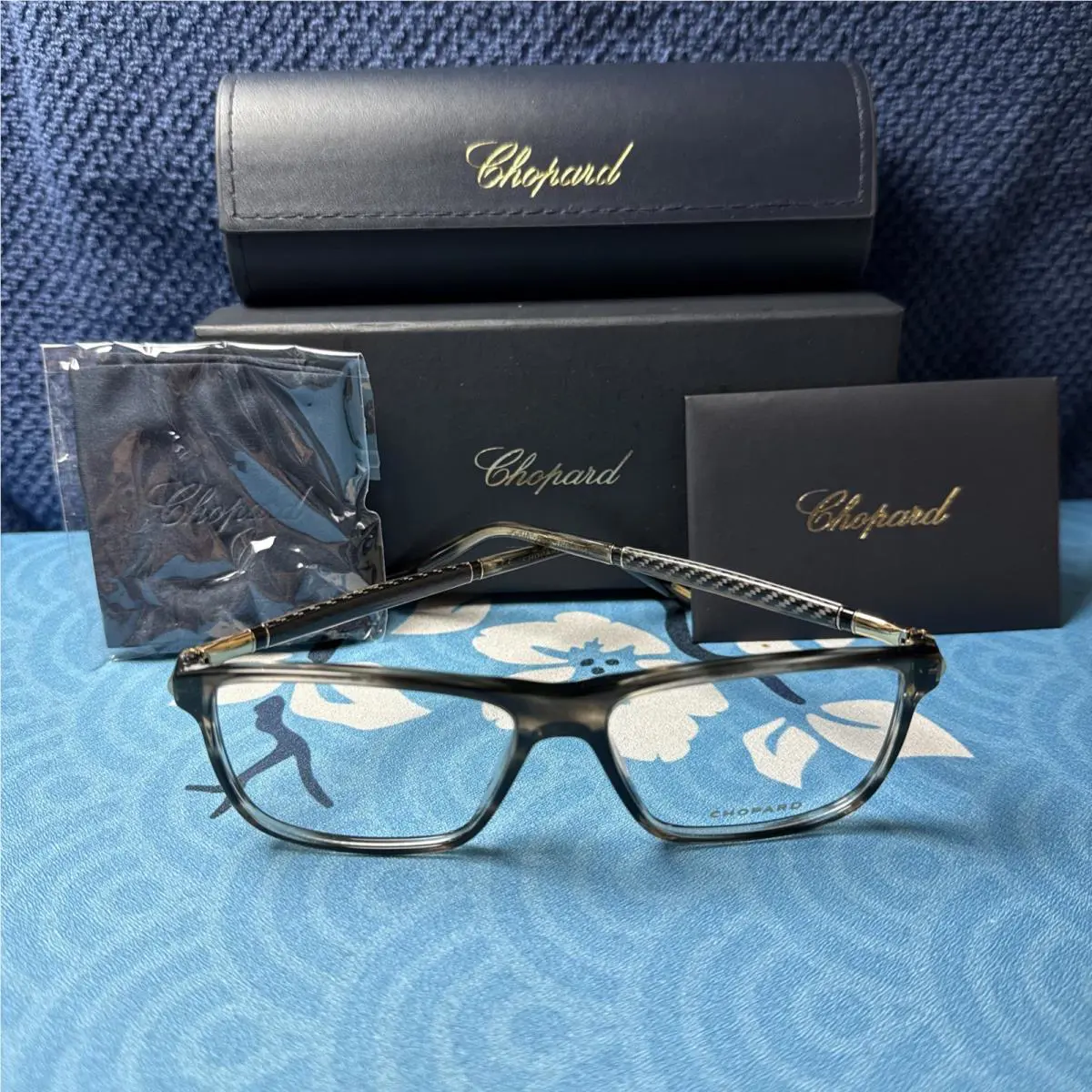 Chopard VCH240 01EX 55-16-145 Grey Marble Square Full Rim Carbon Fiber Frame-new
