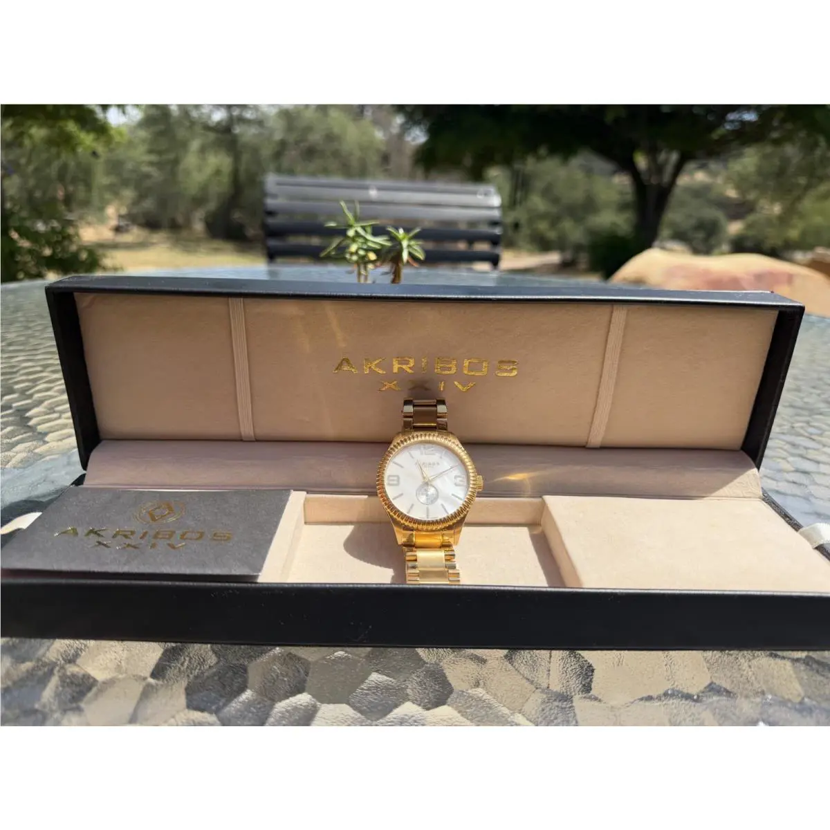 Akribos - Xxiv Watch Mens Yellow Gold Tone White Dial AK549YG Battery 8.25