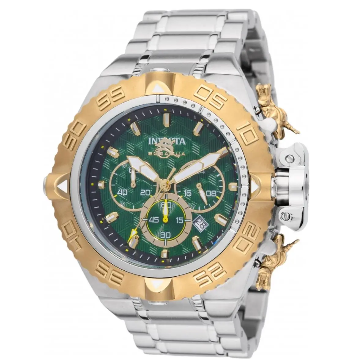 Invicta Subaqua Noma IV Dragon Mens 50mm Green Dial Gold Chronograph Watch 48197 - Dial: Gold,Green,White,Yellow, Band: Silver, Bezel: Gold,Silver,Yellow