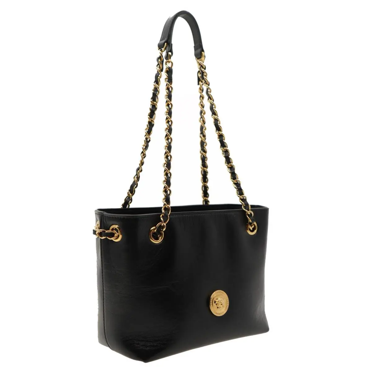 Versace Medusa Mini Tote Bag with Chain Strap Black Leather