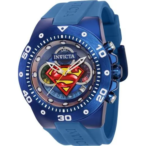 Invicta Men`s DC Comics Superman Lim Ed. Blue Tone Quartz Strap SS Watch