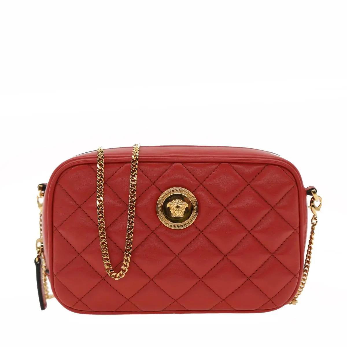 Versace Medusa Chain Camera Bag Convertible Belt Bag Red Quilted Leather