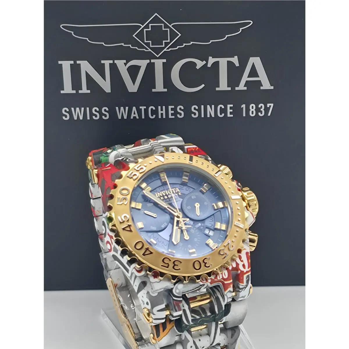Invicta Reserve 50mm Swiss Movement Unique Aqua Plating Blue Dial Men`s Watch