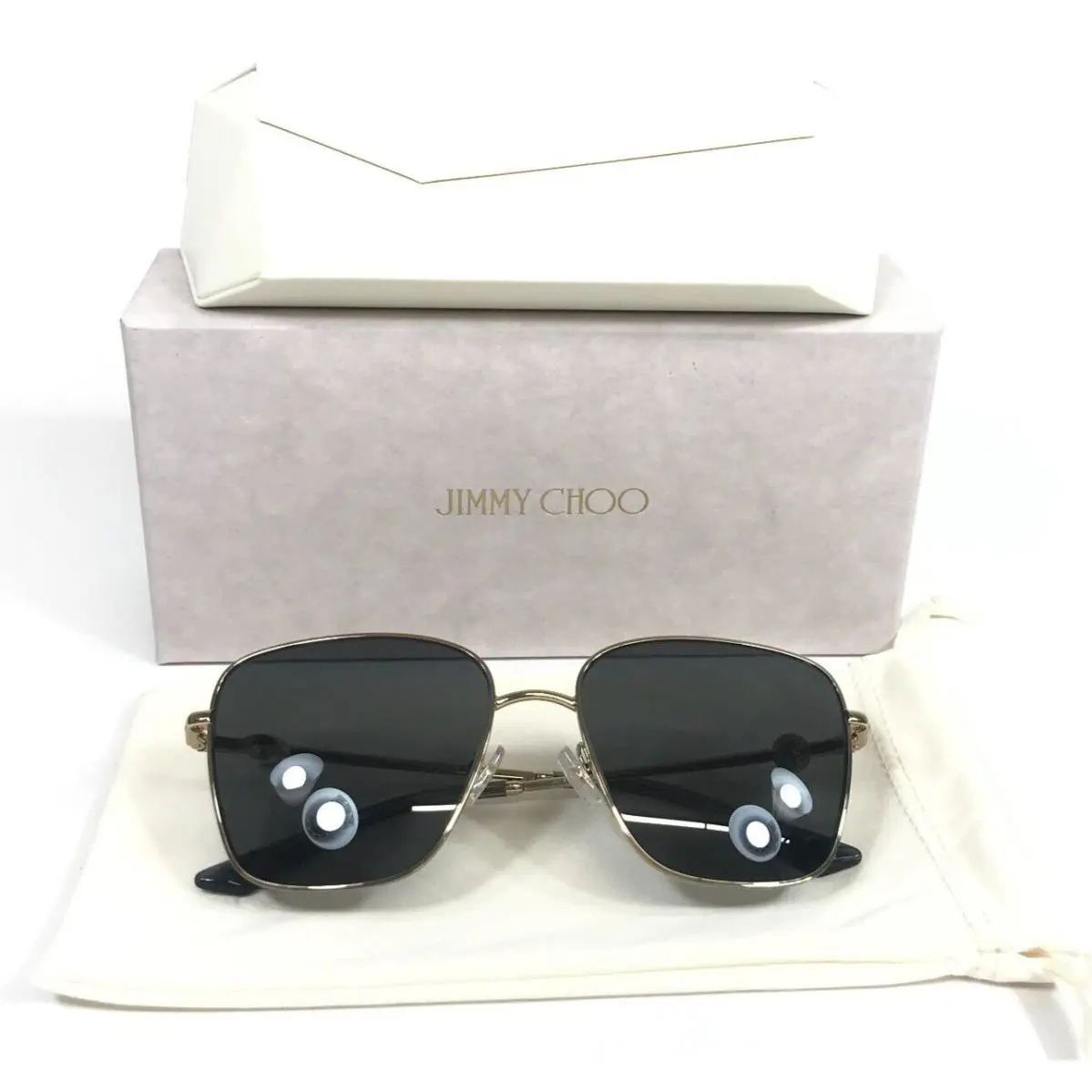 Jimmy Choo Sunglasses JC4005HB 3006/87 Gold Rim Cat Eye Pearl Crystals 56-17-140