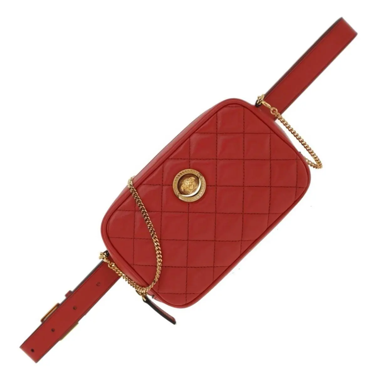 Versace Medusa Convertible Chain Camera / Belt Bag Red Quilted Leather