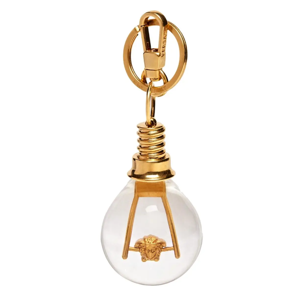 Versace Clear Resin Gold Medusa Lightbulb Bag Charm / Keychain 4.75