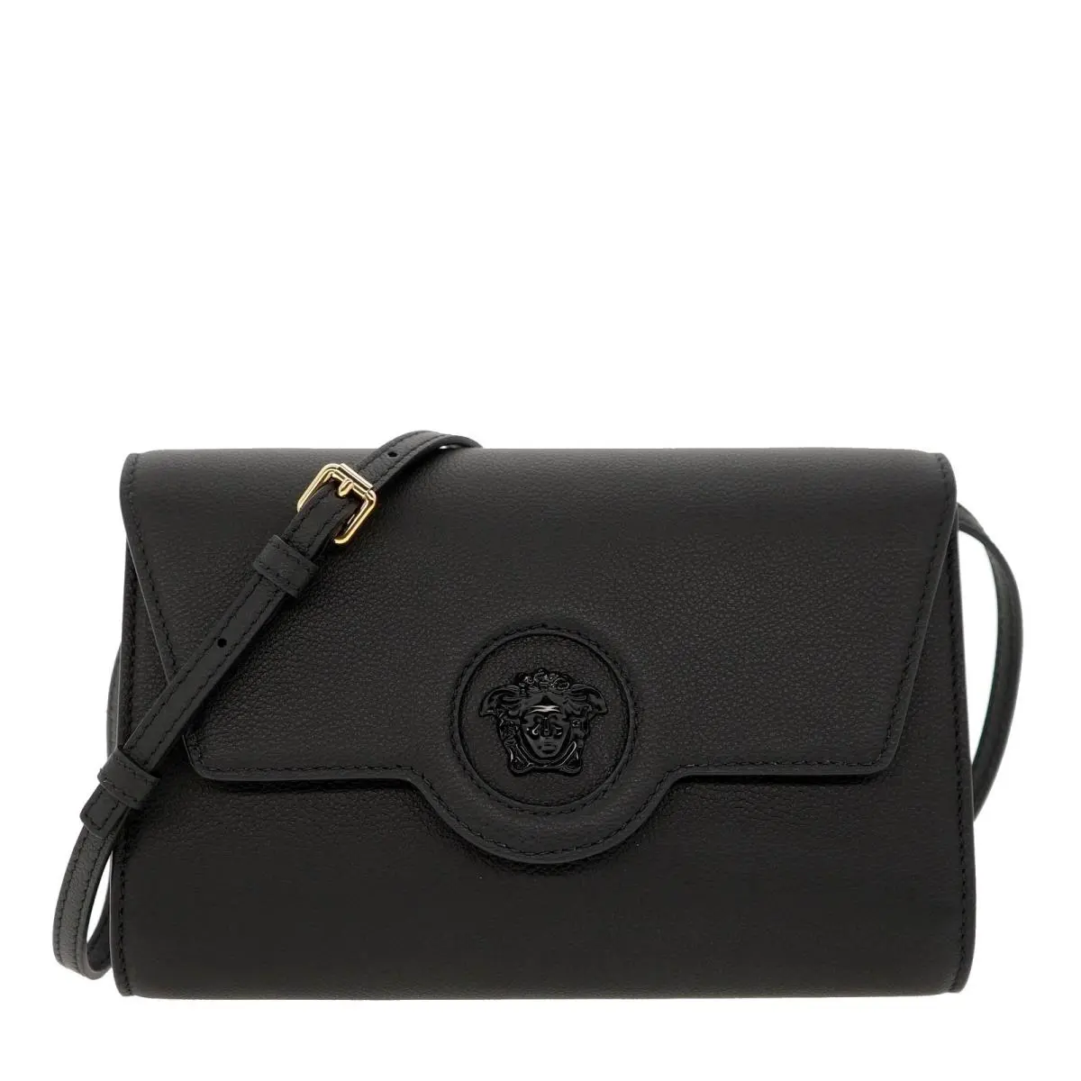 Versace Medusa Crossbody Bag Convertible Clutch Black Leather