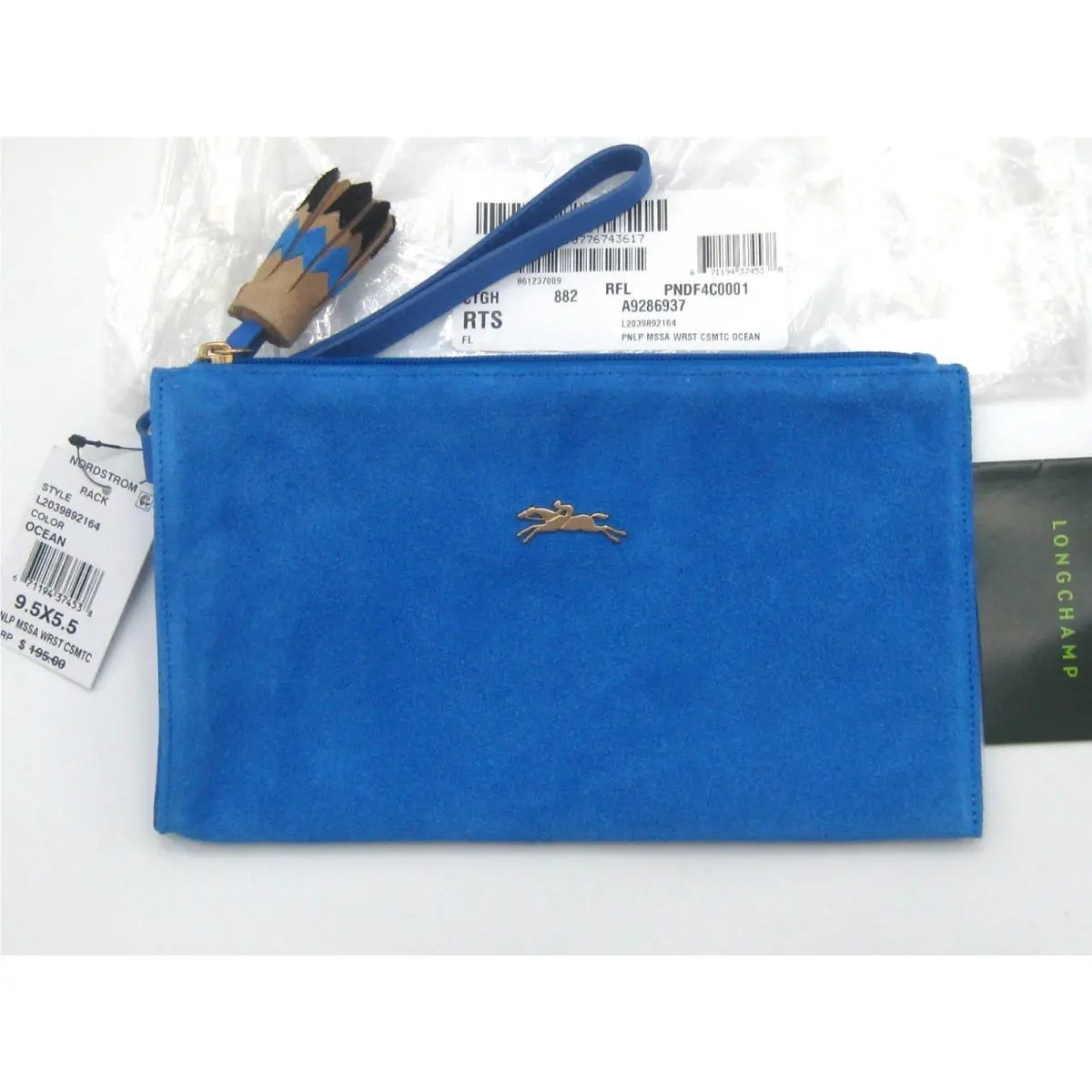 Longchamp Penelope Ocean Blue Suede Leather Wristlet Pouch
