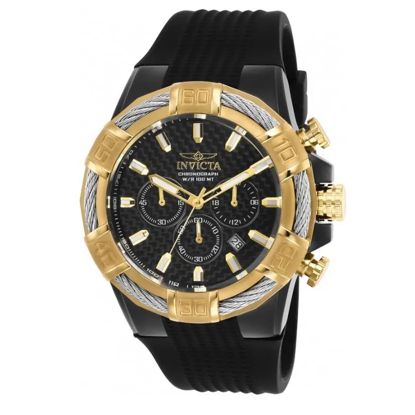 Invicta Bolt Men`s 52mm Black Carbon Fiber Dial Silicone Chronograph Watch 25687