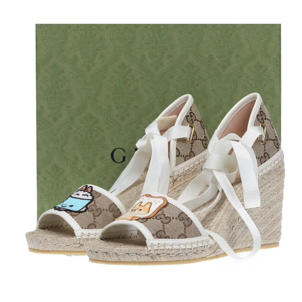 Gucci Luxury GG Guccissima Wedge Platform Sandals Shoes 39/US 9 - Beige