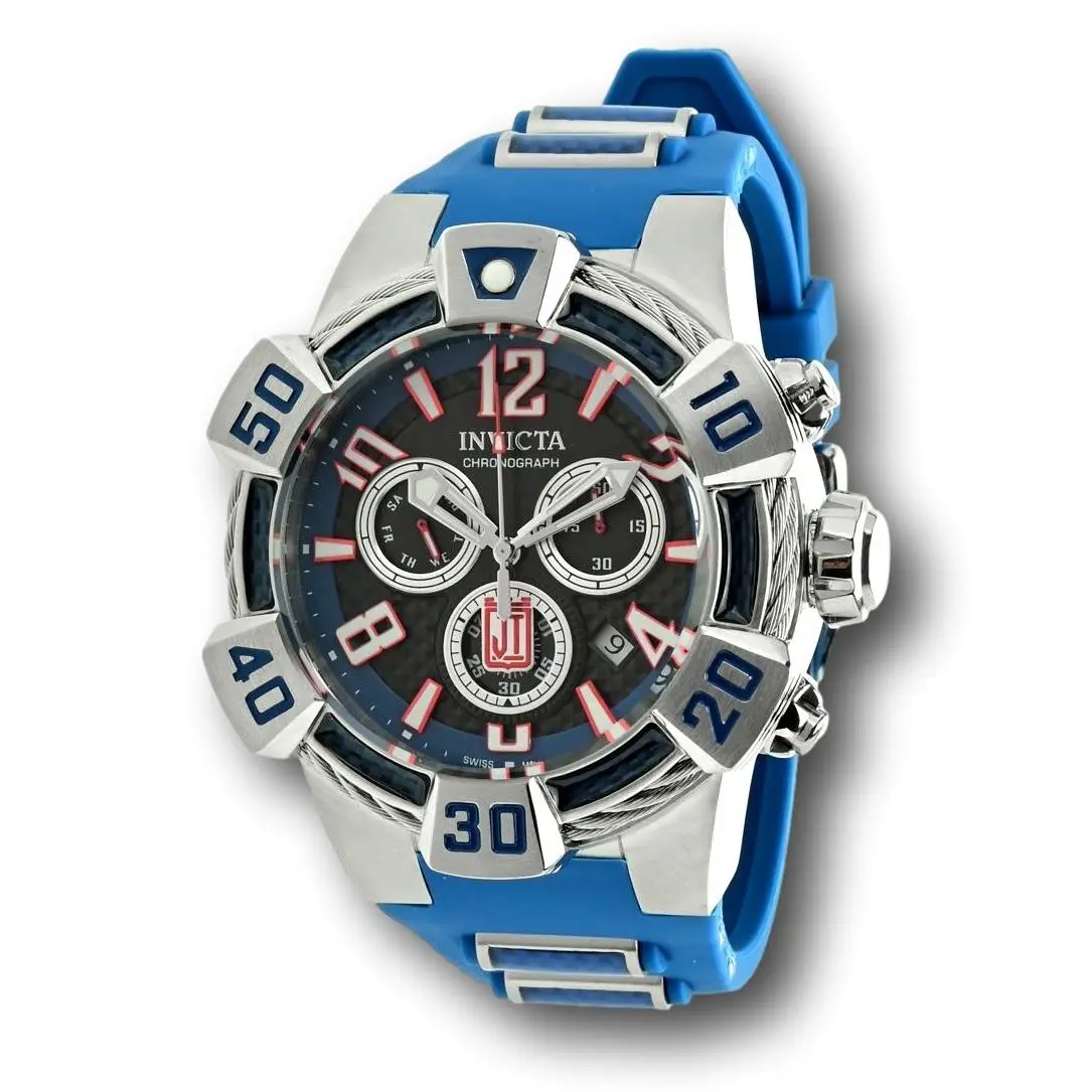 Invicta Bolt Men`s 52mm Carbon Fiber Jason Taylor Swiss Chronograph Watch 40446 - Dial: Black, Blue, Red, Silver, White, Band: Blue, Bezel: Blue, Silver