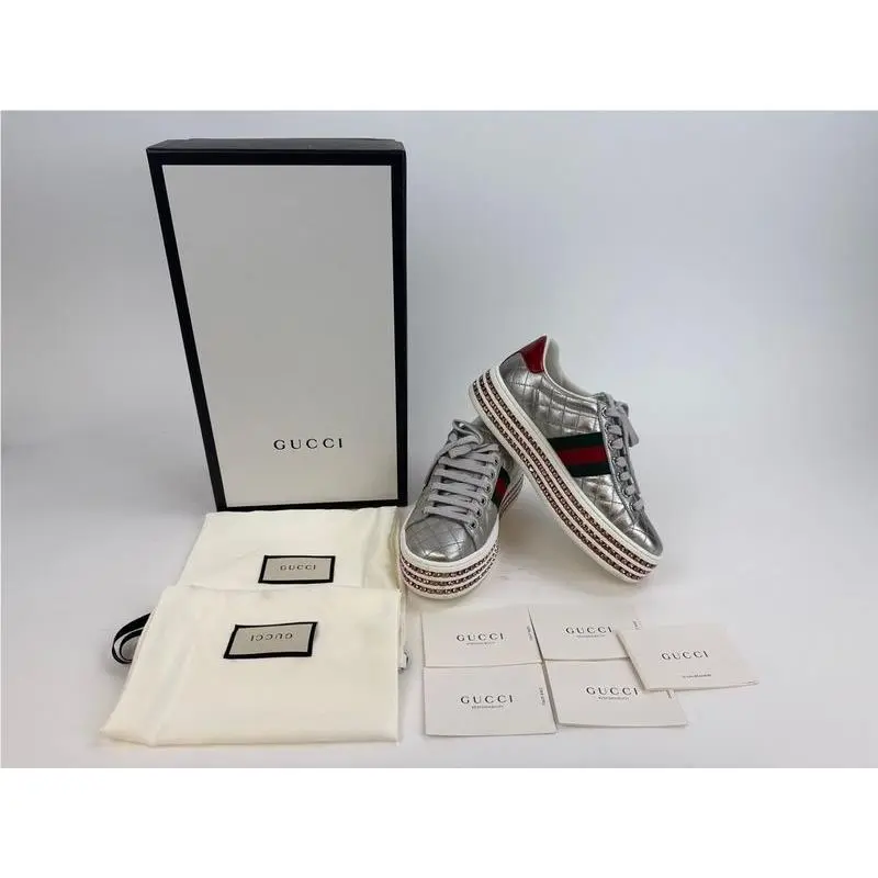 Nappa Crystal Web Bee Embroidered Tapuntata Women`s Ace Platform EU35 /US5 by Gucci