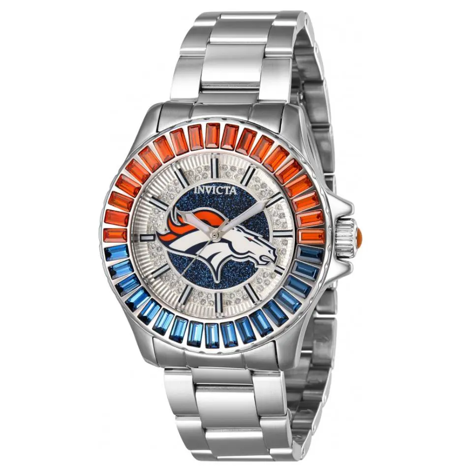 Invicta Nfl Denver Broncos Lux Women`s 38mm Crystals Glitz Quartz Watch 42053