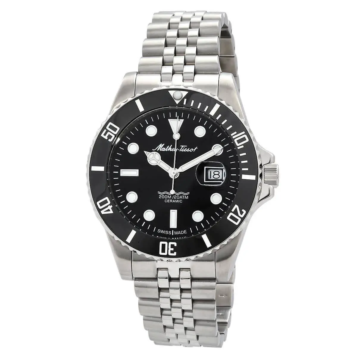 Mathey-tissot Mathy Ceramic Quartz Black Dial Men`s Watch H901CRAN - Dial: Black, Band: Silver-tone, Bezel: Silver-tone