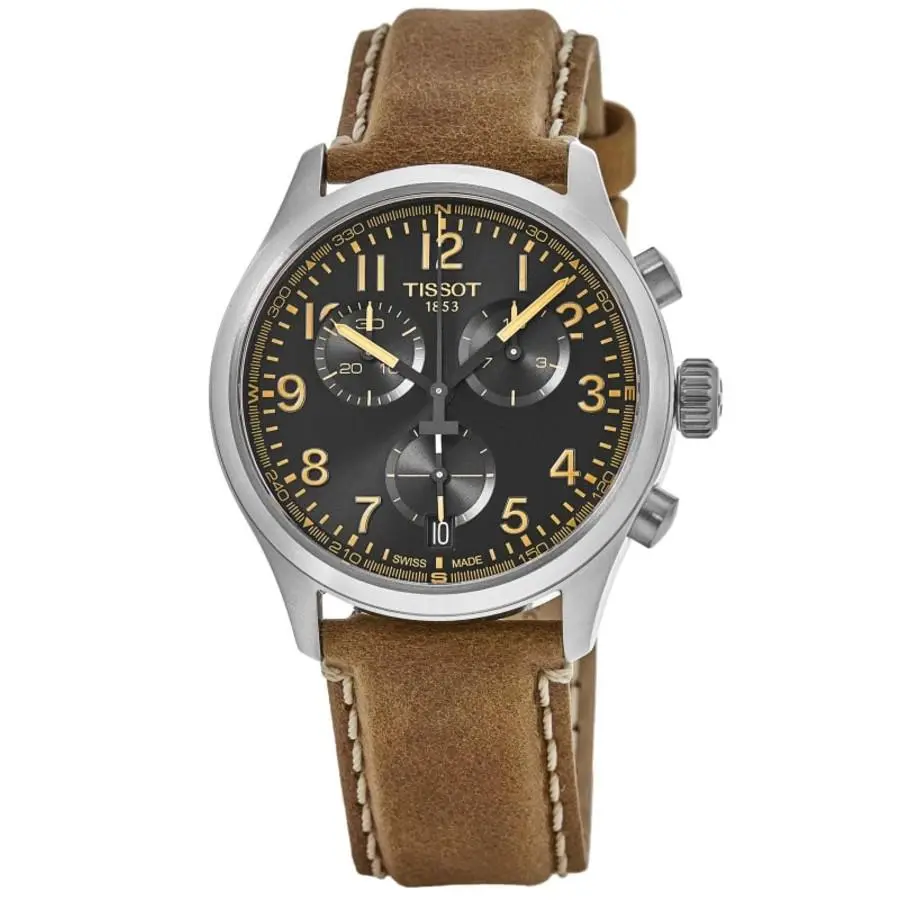 Chrono L 42mm Black Dial Leather Strap Men`s Watch T116.417.16.052.01 by Tissot