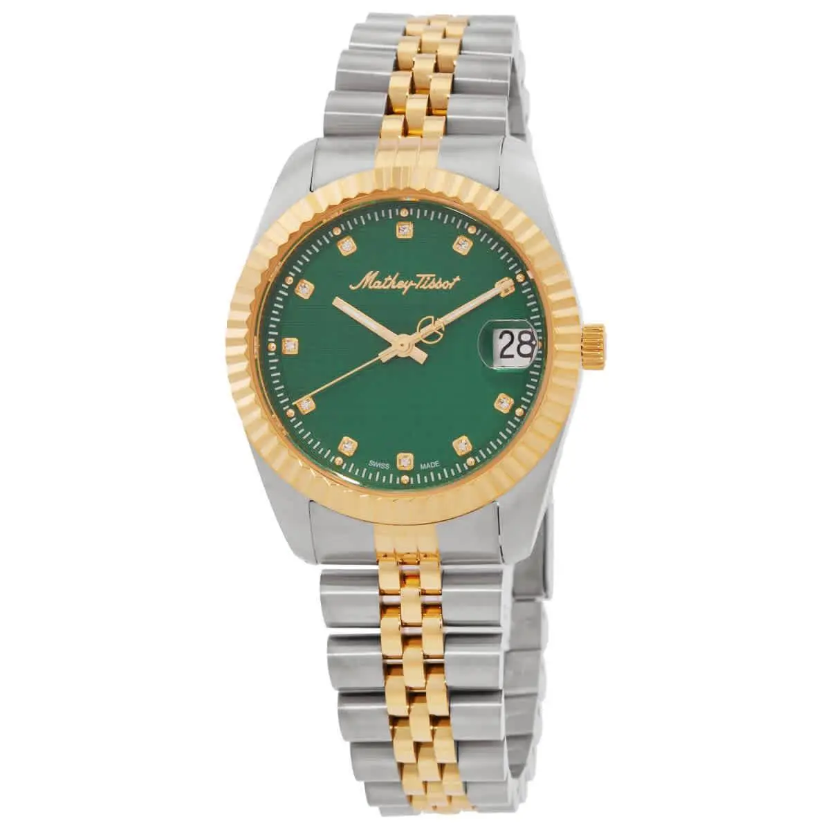Mathey-tissot Mathy Iii Quartz Green Dial Ladies Watch D807BV - Dial: Green, Band: Two-tone (Silver-tone and Yellow Gold-tone0, Bezel: Silver-tone