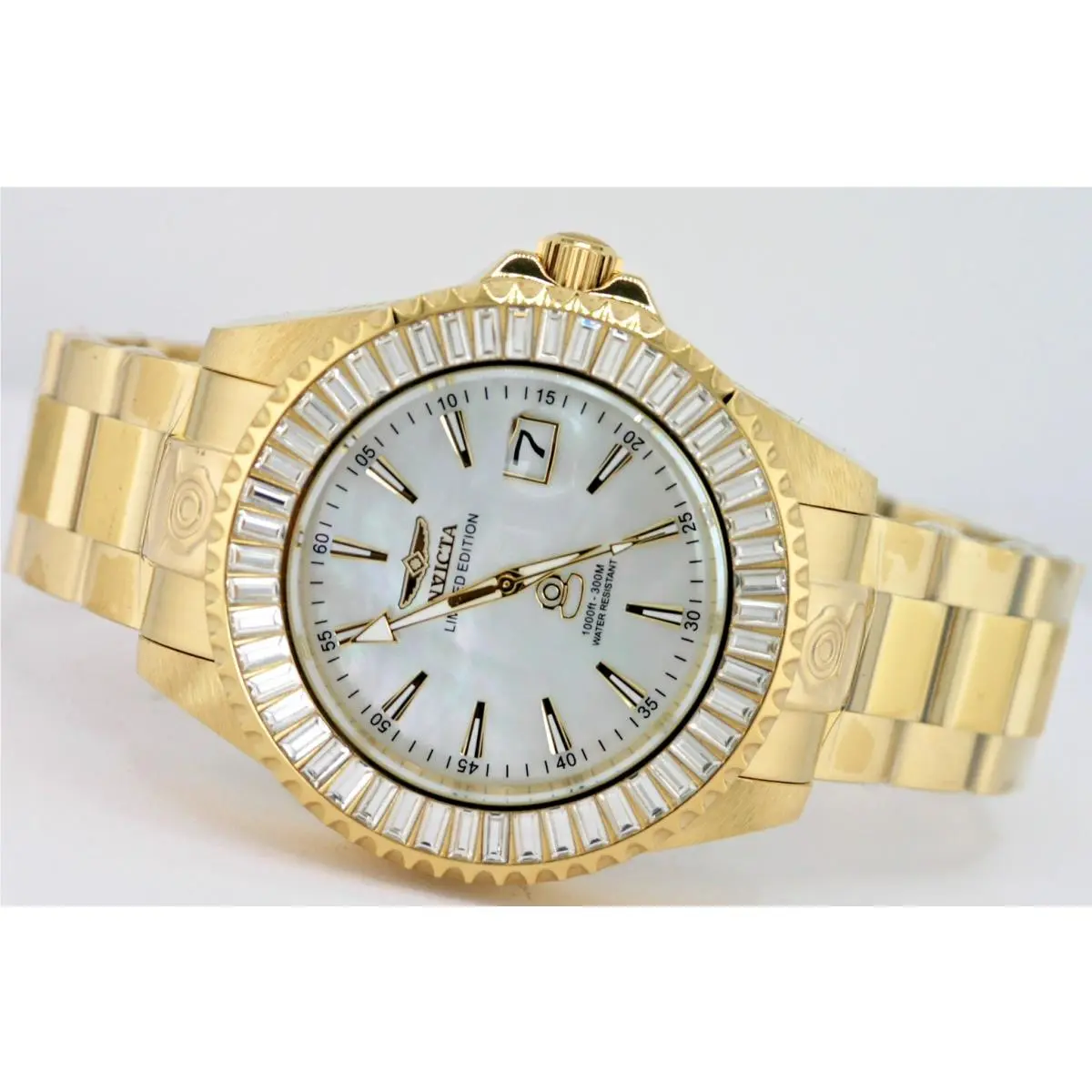 Invicta 47306 Prismata Limited Automatic Diver 300M Gold Tone Watch 47MM Mop - Dial: White, MOTHER OF PEARL, Band: Gold, Bezel: Gold