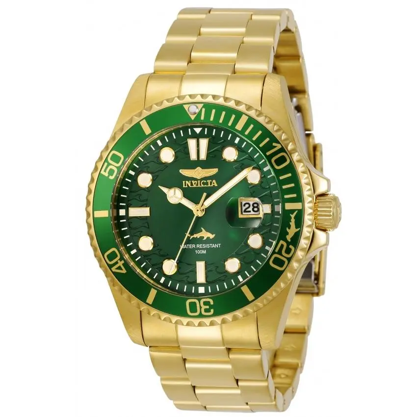 Pro Diver Quartz Green Dial Yellow Gold-tone Men`s Watch 30027 by Invicta