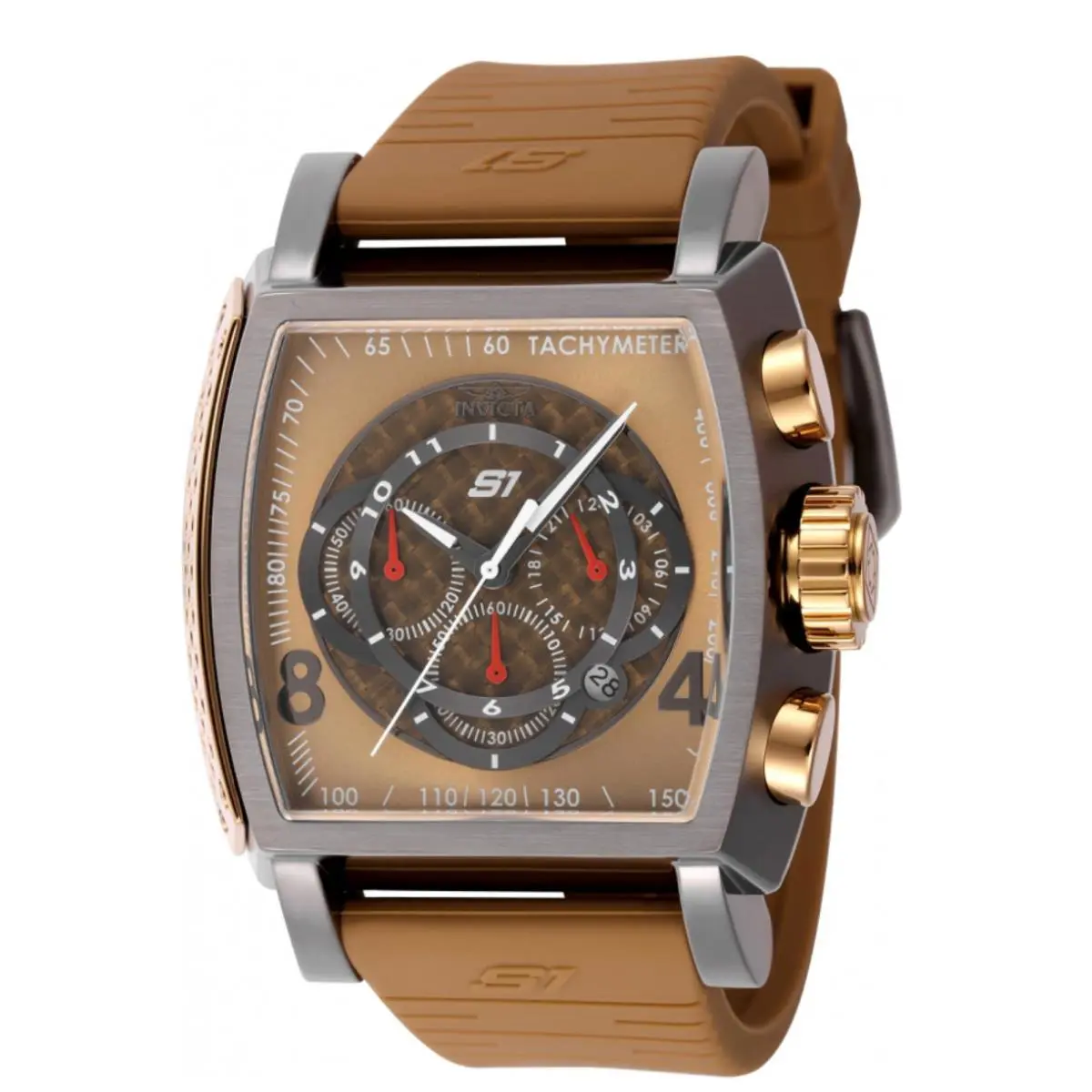 Invicta S1 Rally Men`s 48mm Desert Bronze Gunmetal Chrono Watch 48435 - Dial: Black, Bronze, Brown, Gray, Multicolor, White, Band: Brown, Bezel: Gray, Gunmetal