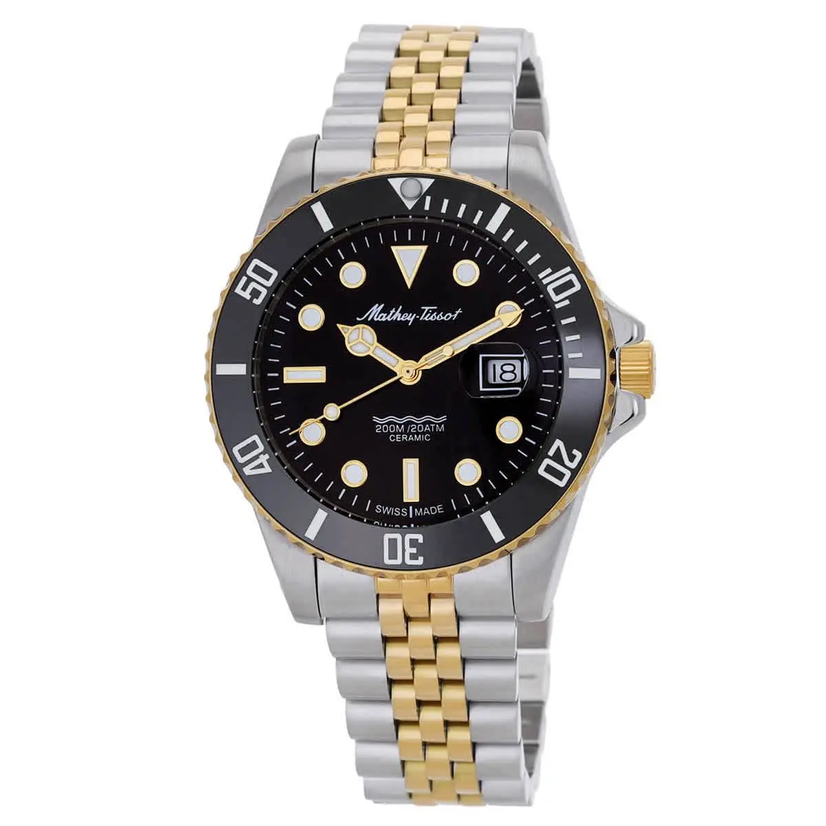 Mathey-tissot Mathy Ceramic Quartz Black Dial Men`s Watch H901CRBN - Dial: Black, Band: Two-tone (Silver-tone and Yellow Gold-tone), Bezel: Silver-tone