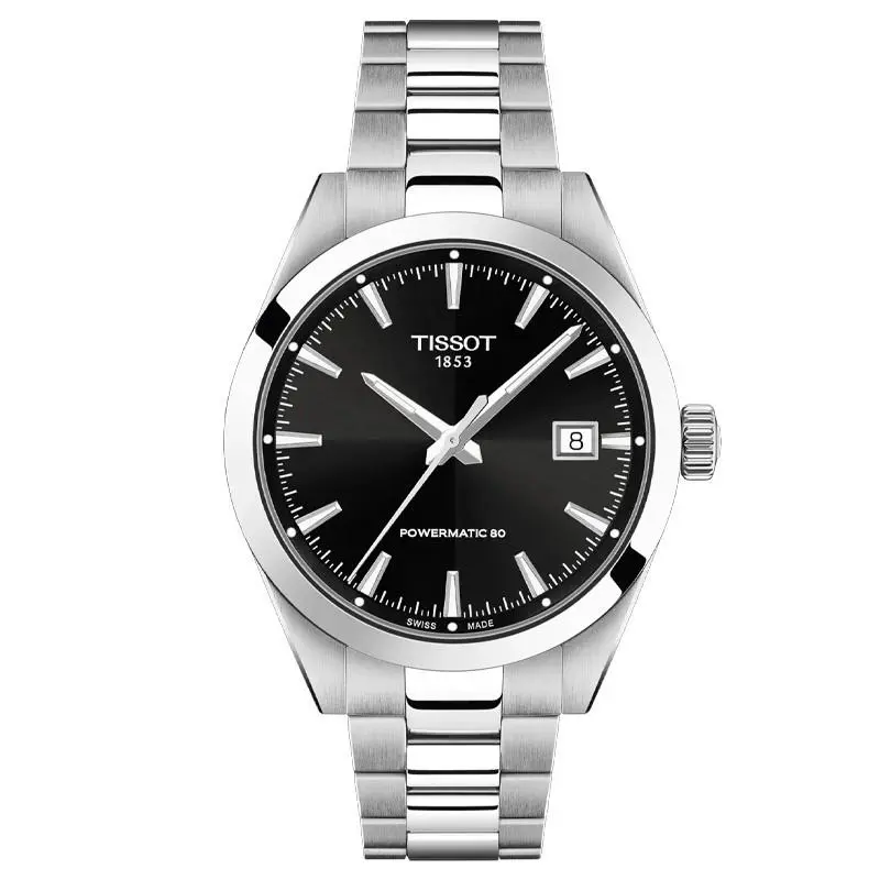 Tissot Gentleman 38mm Black Dial Men`s Watch T1658071105100 - Dial: Black, Band: Silver, Bezel: Silver