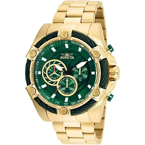 Invicta Bolt Men 52mm Stainless Steel Gold Green Dial VD54 Quartz Watch 25517