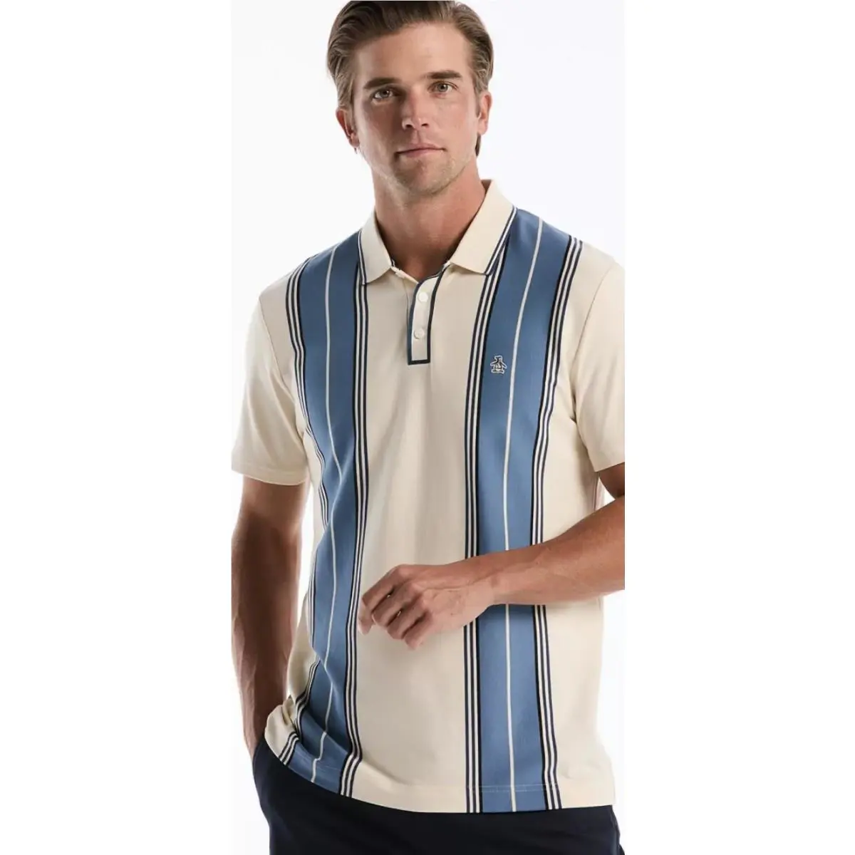 Original Penguin Jacquard Vertical Stripe Polo Short Sleeve Shirt Mens XL