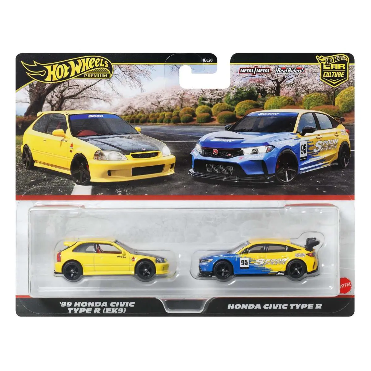 Premium Car Culture 2 Pack `99 Honda Civic Type R EK9 Spoon FL5 1:64 - Yellow - Honda Civic