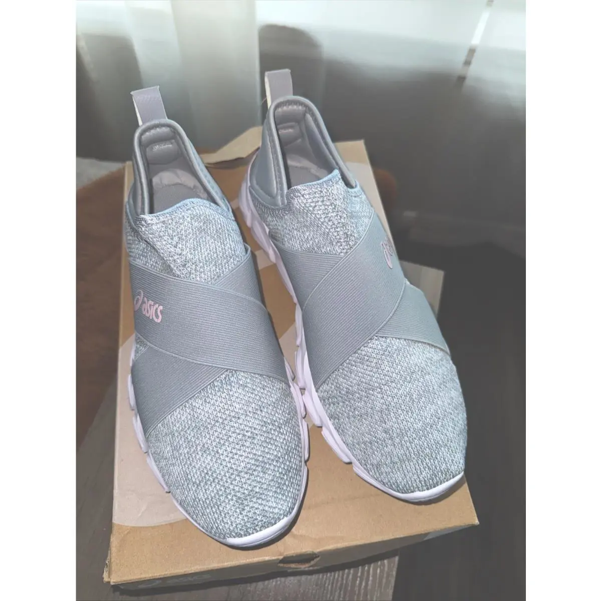 Asics US Womens Size 10 Quantum Lyte Slip On Shoes Grey Pink Elastic