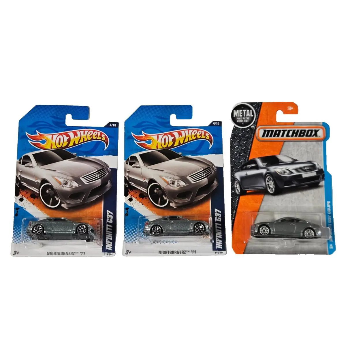 2 2011 Hot Wheels Infiniti G37 Silver Nightburnerz + Matchbox