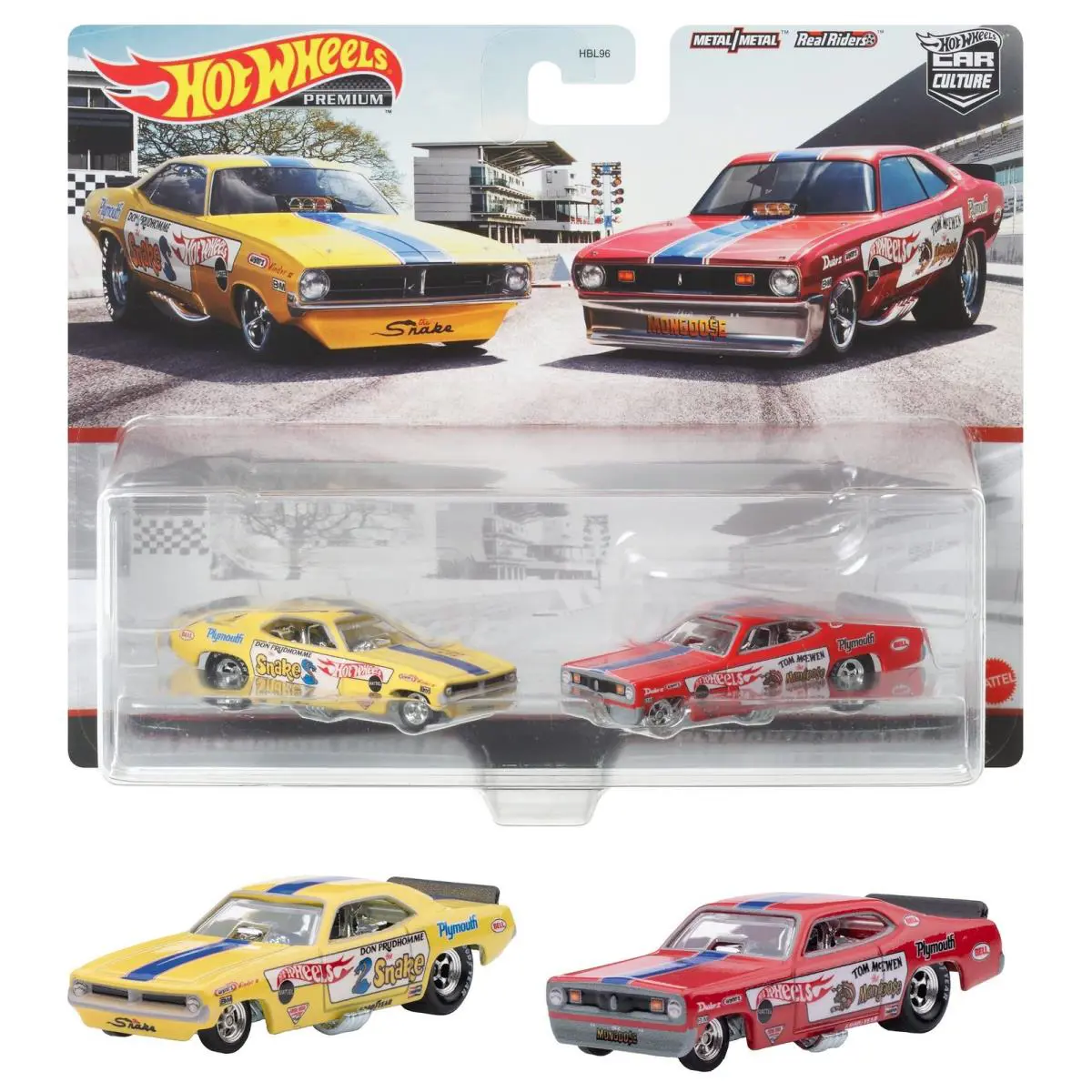 Mattel Hot Wheels HFF29 Premium 2 Pack `72 Snake Mongoose - Red, Yellow