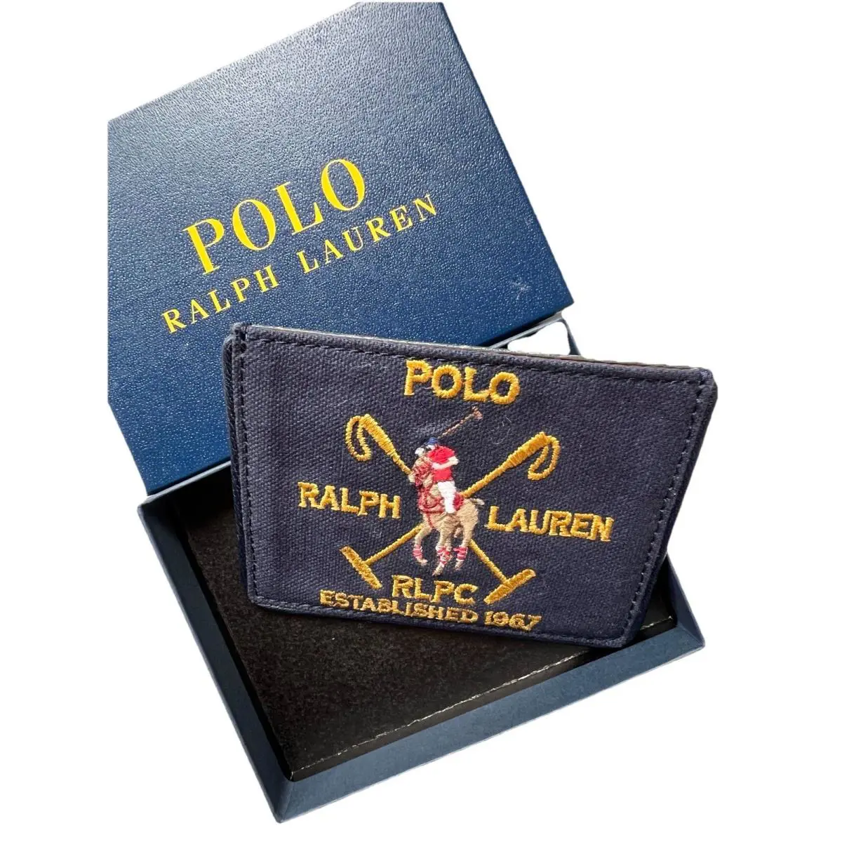Polo Ralph Lauren Men`s Crest Canvas Leather Wallet/card Case Navy/multicolor