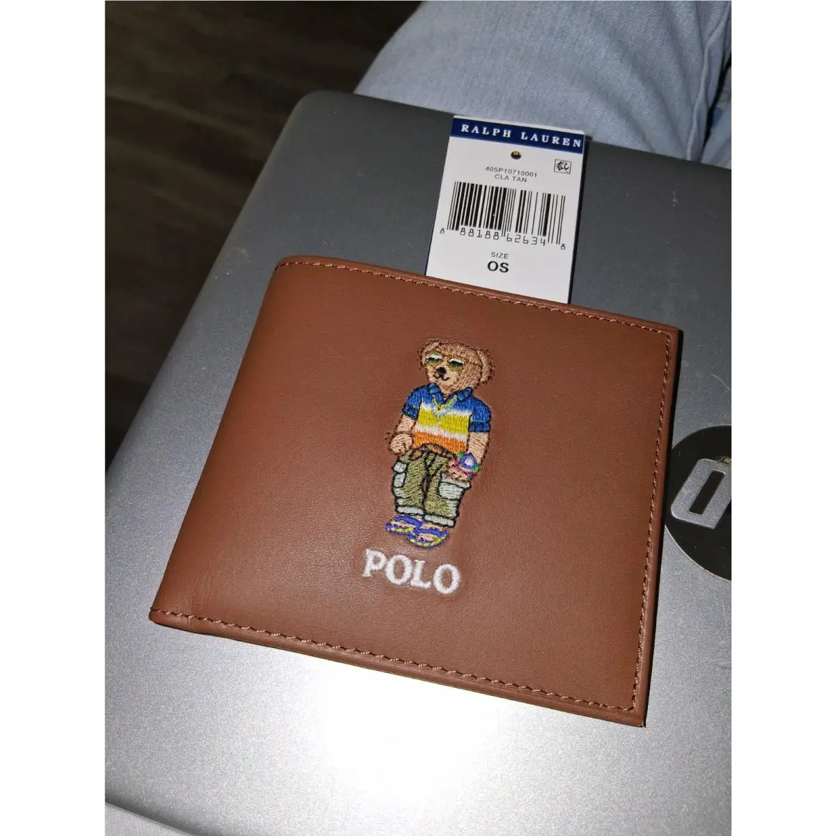 Polo Ralph Lauren Tan Brown Bear Leather Billfold Wallet Full Size
