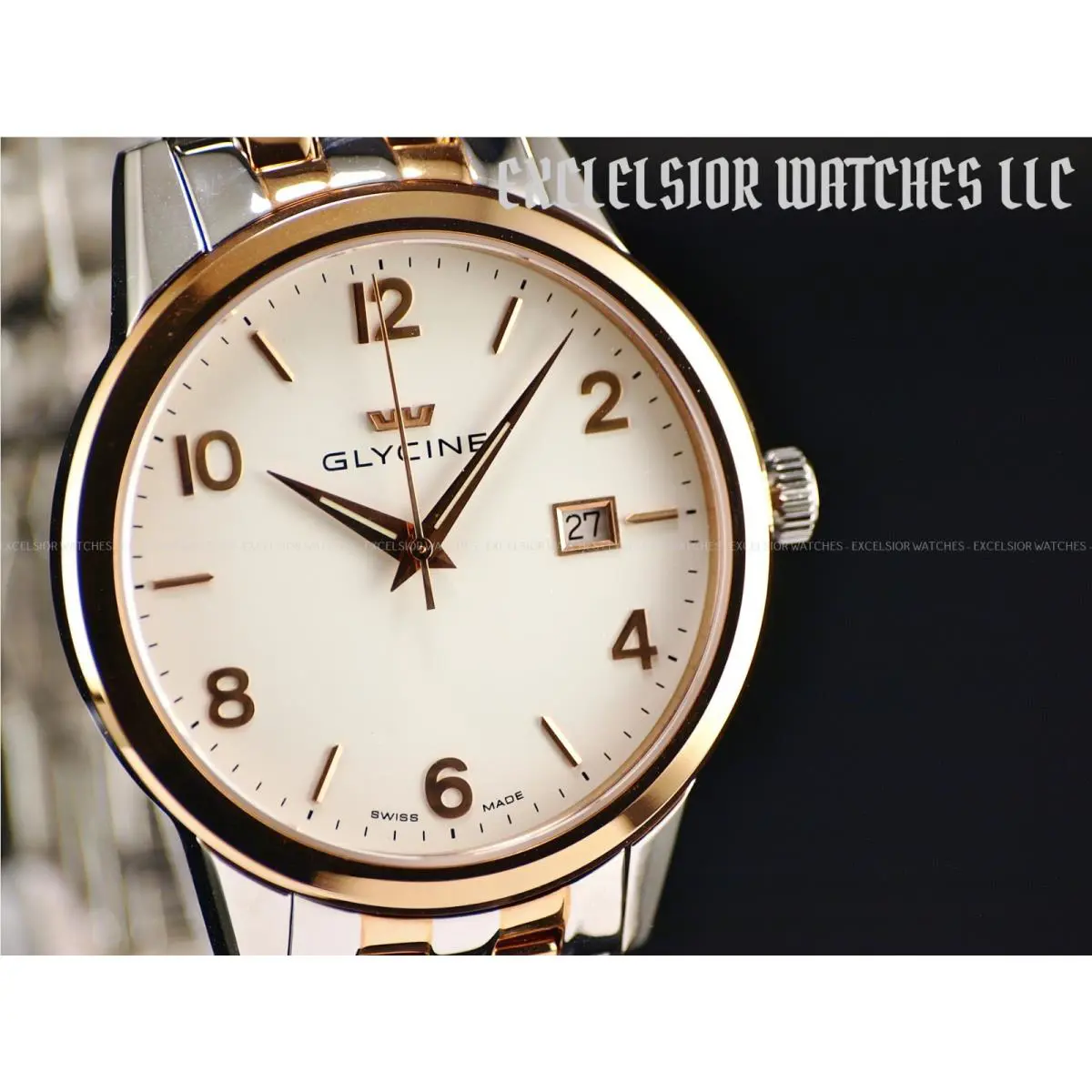 Glycine 40mm Swiss Made Quartz Two Tone White Dial Sapphire SS Watch