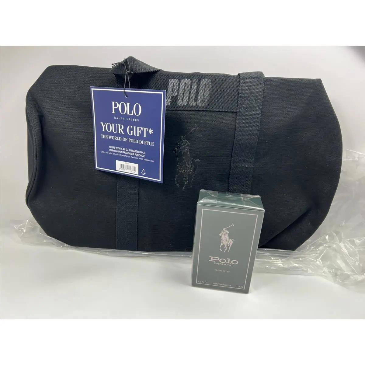 Polo by Ralph Lauren 4 oz Cologne Intense Spray For Men + Polo Duffle Bag