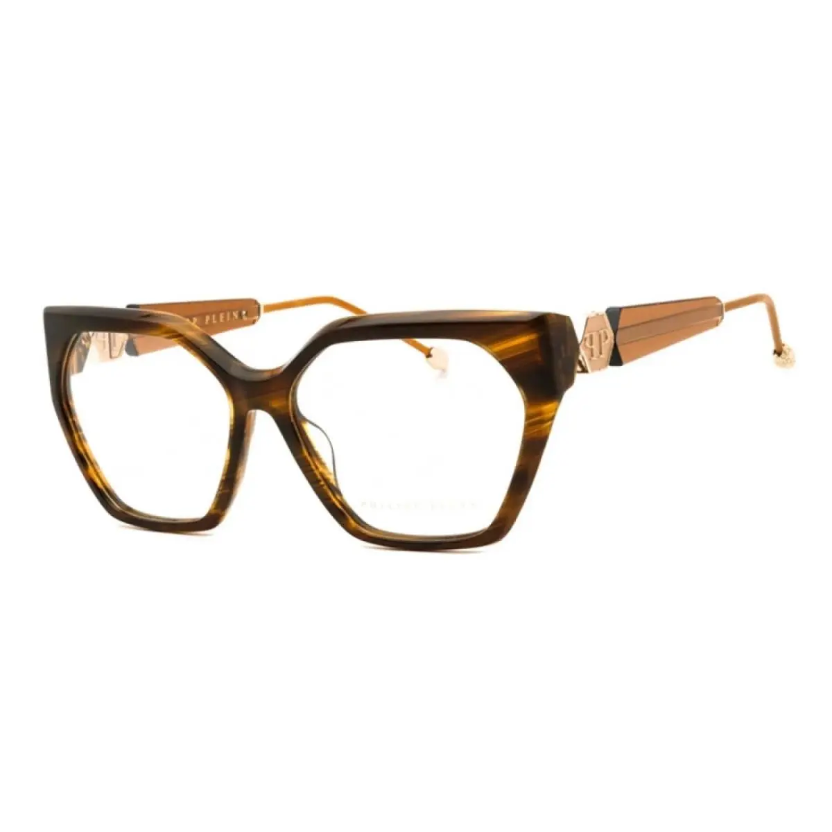 Philipp Plein VPP068S 068S Wavy Brown 57MM Eyeglasses 57-15-140 - Frame: Wavy Brown, Lens: Clear Demo Lenses, code: 068S