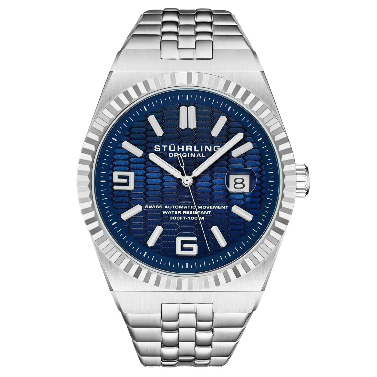 Stuhrling 1027 02 Sentinel Swiss Automatic Date Blue Dial Mens Watch