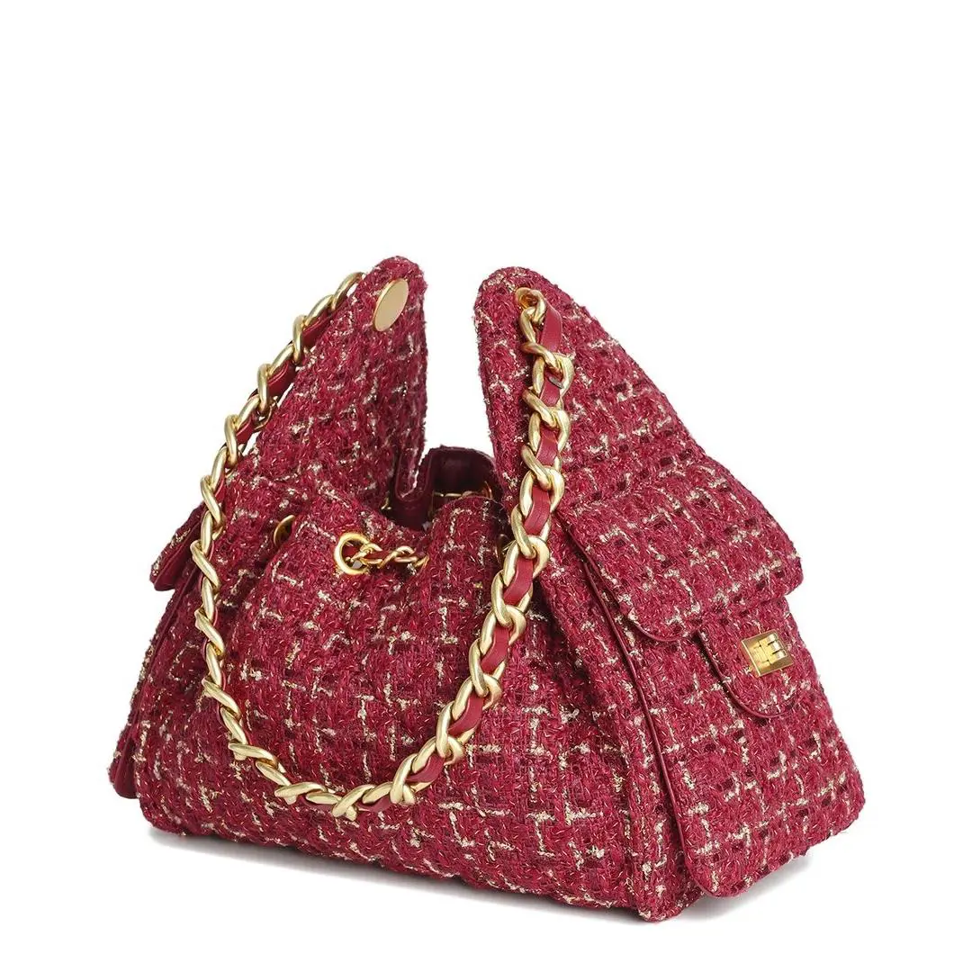 Louis Vuitton Tiffany Fred Paris Tweed Leather Shoulder Bag Women`s Red - Handle/Strap: Black, Hardware: Gold, Lining: Red