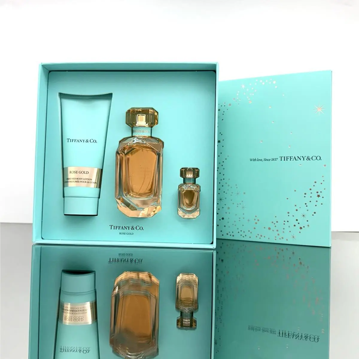 Tiffany Co. Rose Gold 3pc Set 2.5oz Rose Gold Edp +3.3oz B/lotion + 5ml Mini