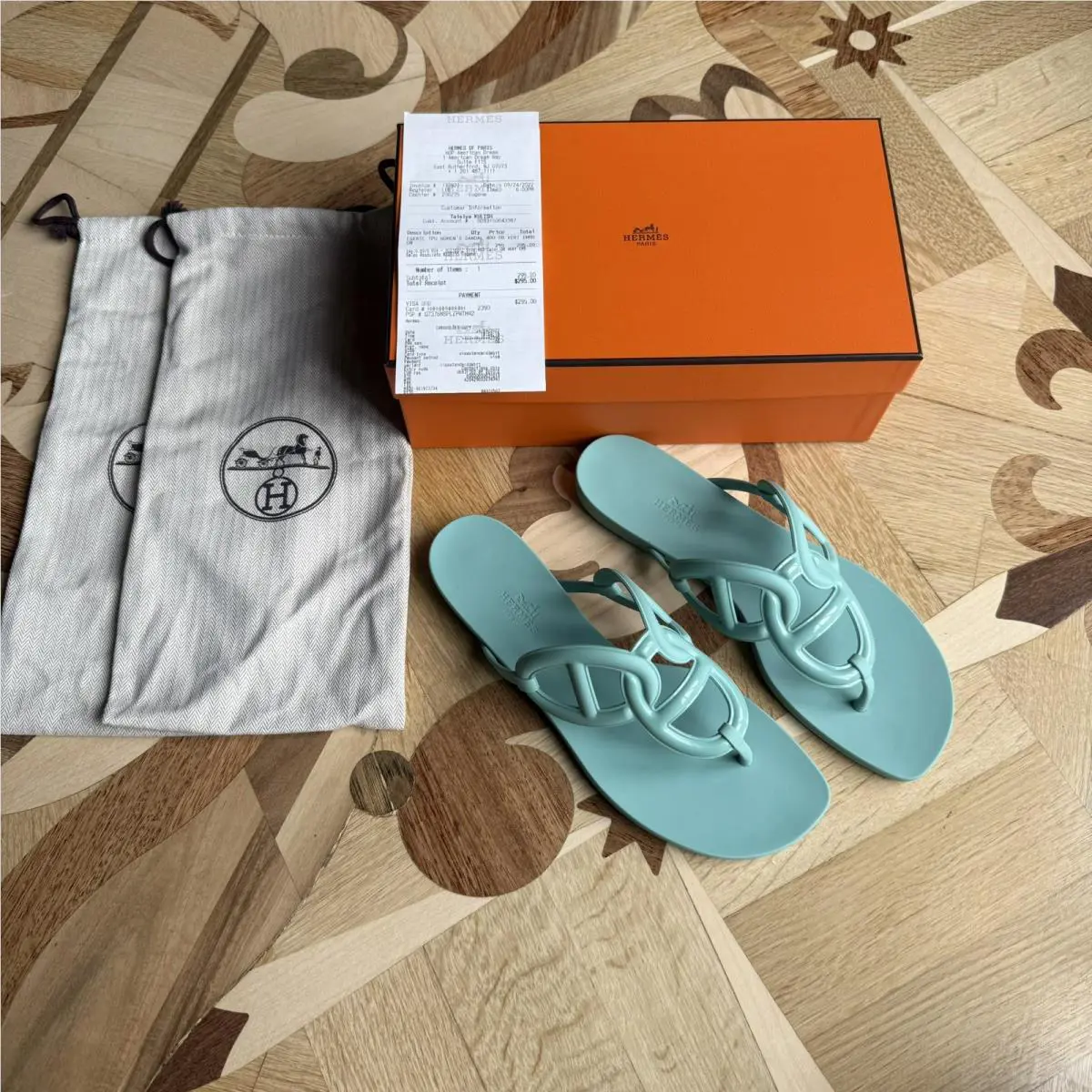 Hermes Egerie Sandals EU 40 US 9 Vert Embrun Tpu Dust Bags Receipt Womens