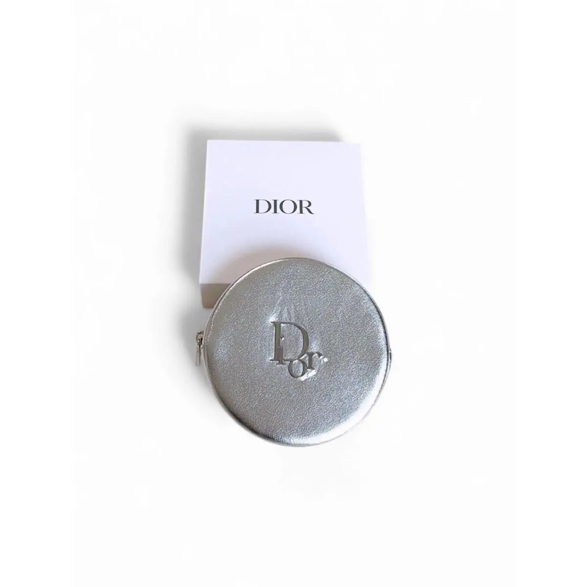 Silver Round Leather Pouch Cosmetic Case Limited Novelty Boxed by Dior