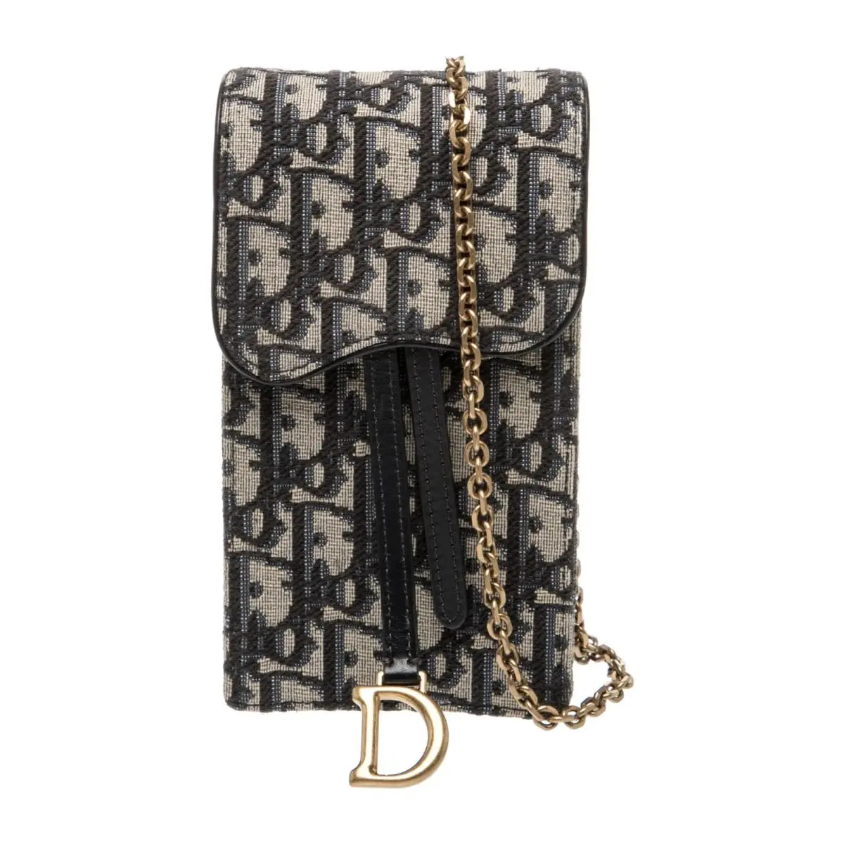 Christian Dior Saddle Pouch Chain Shoulder Bag Blue Dior Oblique Jacquard