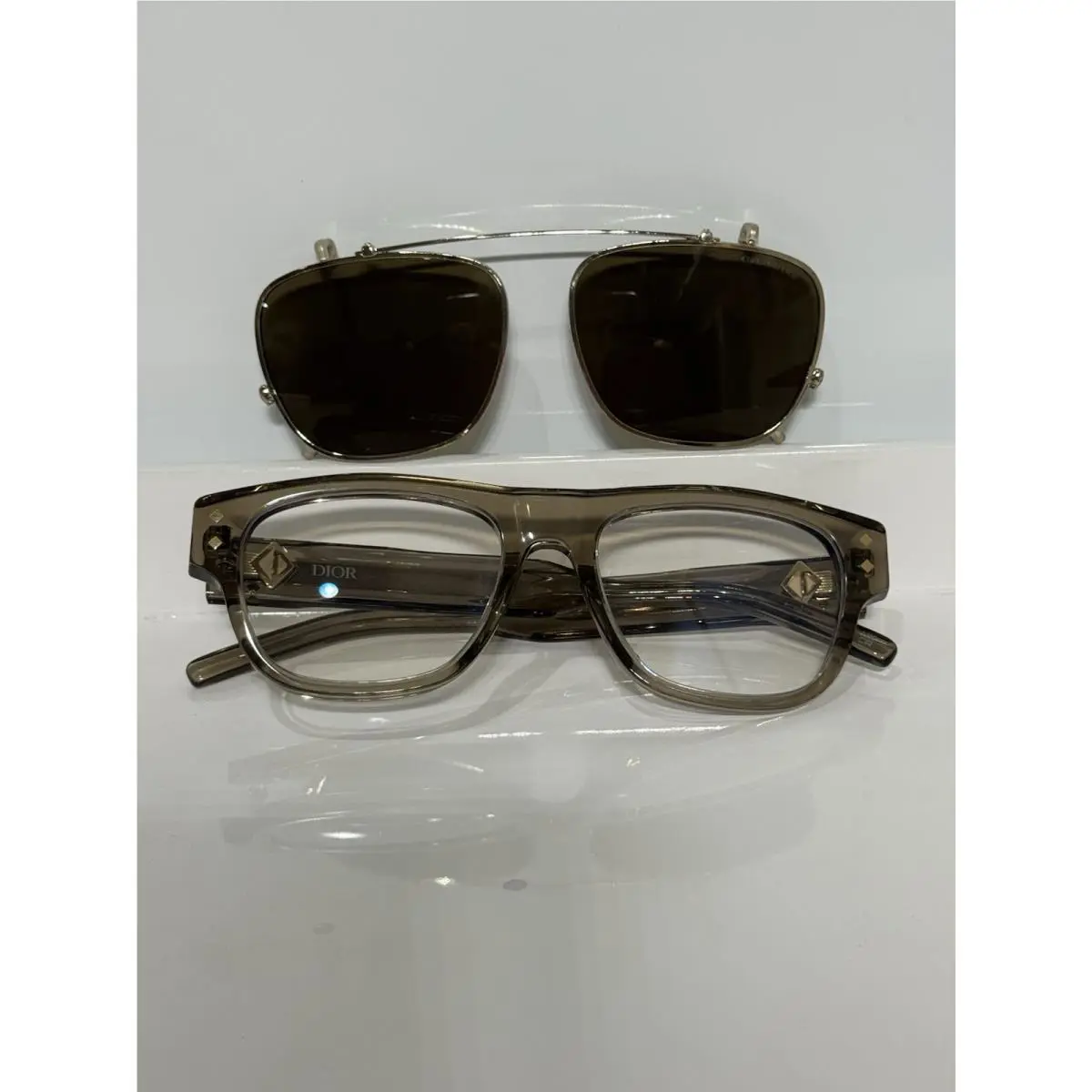 CD Diamondo S10I Crystal Brown Chunky Acetate w. Clip-on Eyeglasses by Dior