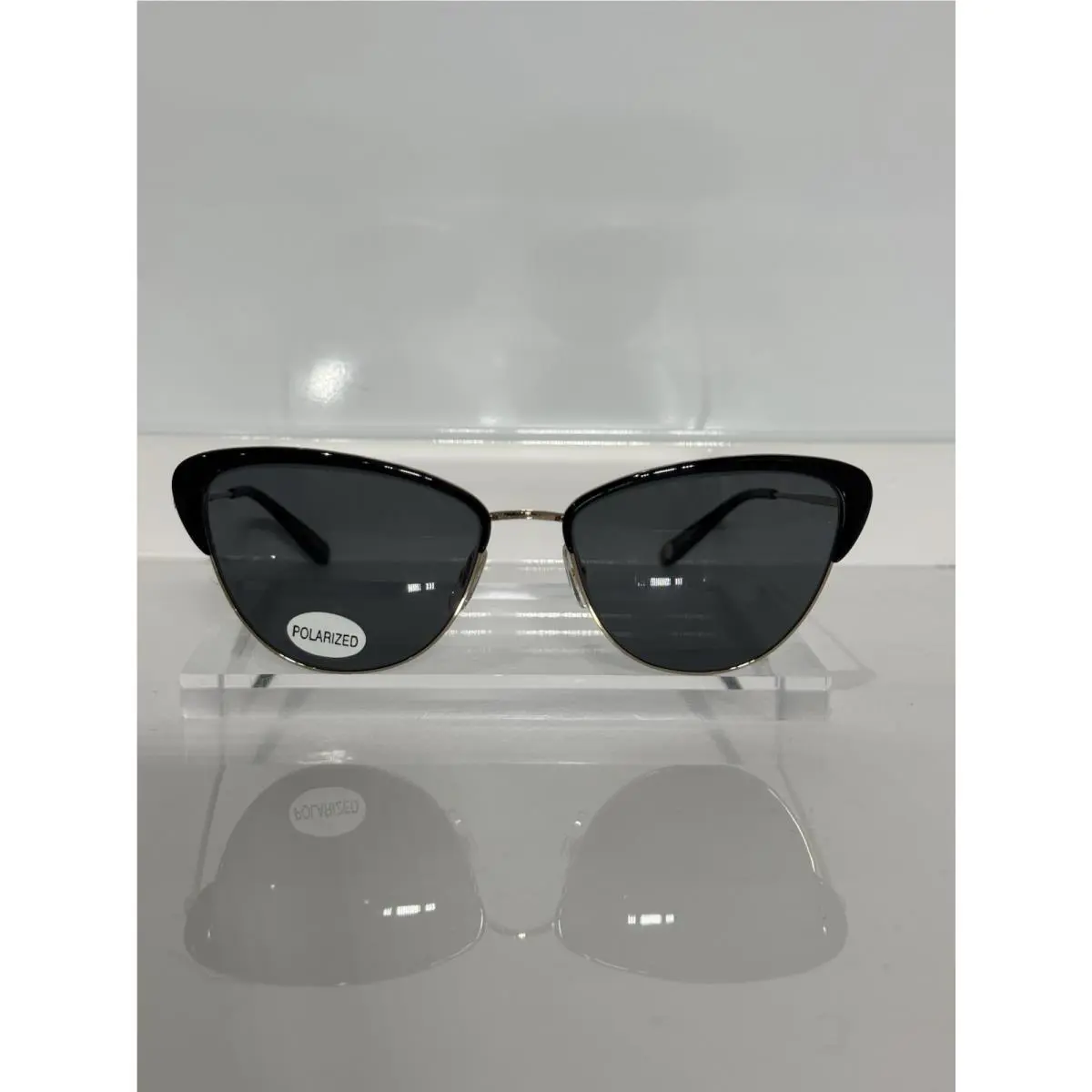 Garrett Leight Vista Black Gold Cateye Custom Gray Polarized Sunglasses