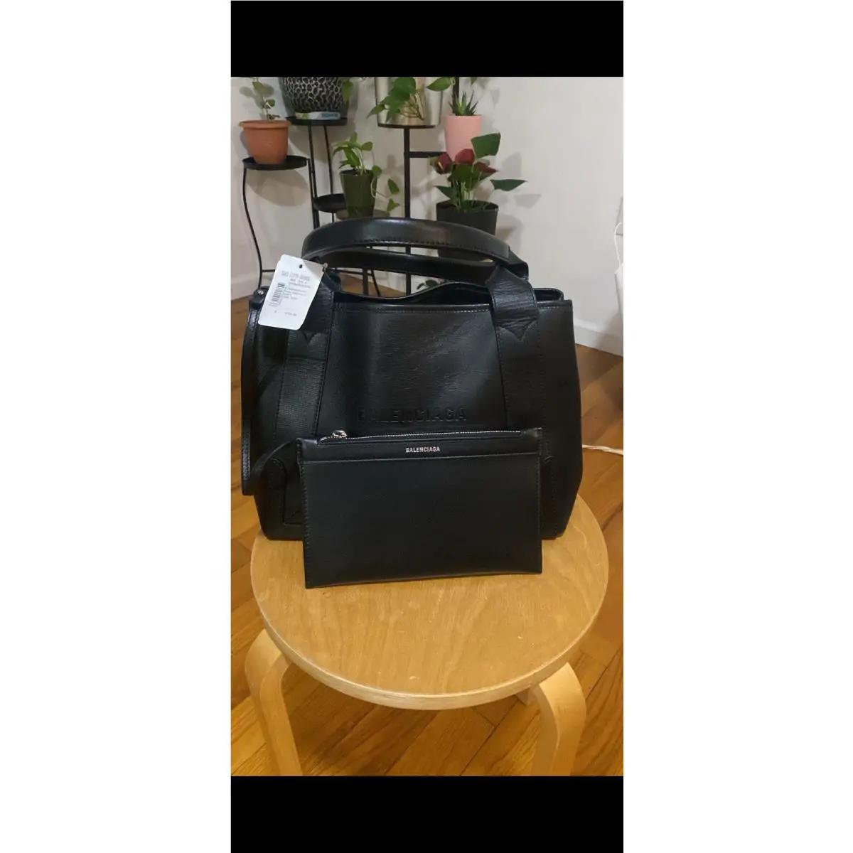 Balenciaga Black Tote Bag For Women with Top Handle and Pouch Silver Hardware