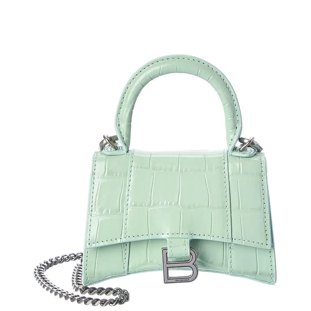 Balenciaga Hourglass Mini Top Handle Croc-embossed Leather Crossbody Women`s